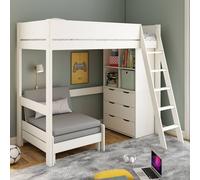 Lit Mezzanine Avec Rangements Et Chauffeuse Pin Massif Colette Blanc 90X190
