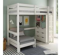 Lit Mezzanine Avec Rangements Et Fauteuil Convertible Arthur Blanc 90X200