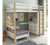 Lit Mezzanine Avec Rangements Et Fauteuil Convertible Arthur Blanc-bois 90X200