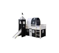 Lit Mezzanine Avec Tunnel Tour Toboggan Rideau Pirate Noir 90x200