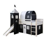 Lit Mezzanine Avec Tunnel Tour Toboggan Rideau Pirate Noir 90x200