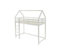 Vente-unique - Lit Mezzanine cabane 90 x 190 cm - Pin Massif - Blanc - TARZIA - pour Enfant