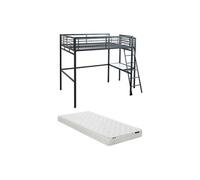 Lit mezzanine CASUAL II - 140 x 190 cm - plateforme bureau - Anthracite + matelas