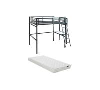 Lit mezzanine CASUAL II - 140 x 190 cm - plateforme bureau - Anthracite + matelas