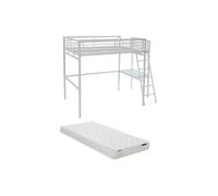Lit mezzanine CASUAL II - 140 x 190 cm - plateforme bureau - Blanc + matelas