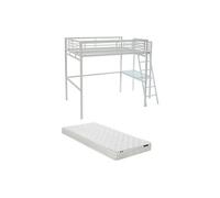Lit mezzanine CASUAL II - 140 x 190 cm - plateforme bureau - Blanc + matelas