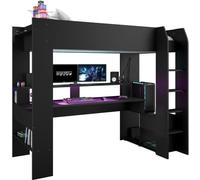 Lit mezzanine combiné enfant LED Gamer ONLINE - 90 x 200 cm - Noir mat - Sommier inclus - PARISOT