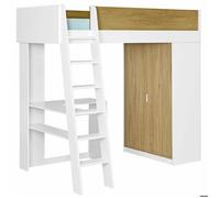 Lit mezzanine combiné Memphis Blanc et bois 90x190 cm