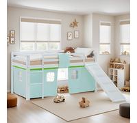 Lit mezzanine d'enfant 90x200 avec toboggan lit surélevé vert clair Homestyle4u