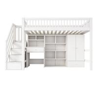 Lit mezzanine en bois avec dressing et bureau intégré ""Amélia"" - 90 x 190 cm - Blanc