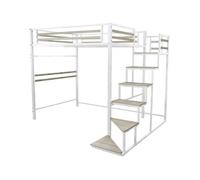 Lit mezzanine en métal avec escalier ""LENA"" - 140 x 190 cm - Blanc