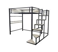 Lit mezzanine en métal avec escalier ""LENA"" - 140 x 190 cm - Noir
