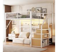 Lit Mezzanine en Métal, pour Enfants et Adolescents, Blanc, 140x200 cm