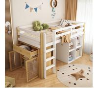 Lit mezzanine enfant 90 x 200 cm Lit simple en bois avec 2 meuble de rangement échelle sommiers à lattes