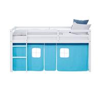 Homestyle4u Lit mezzanine 90 x 200 cm bleu clair avec rideau, protection anti-chute, pin massif