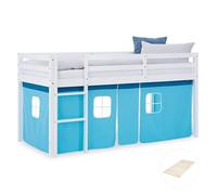 Homestyle4u Lit mezzanine 90 x 200 cm bleu clair avec rideau, protection anti-chute, pin massif