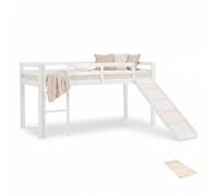 HomeStyle4U Lit mezzanine enfant 90x200 cm Bois massif Échelle et toboggan alternables Blanc