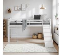 Homestyle4u Lit mi-hauteur 1434 Bois massif avec tiroirs Blanc