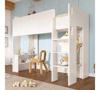 Lit mezzanine enfant 90x200 cm en bois - lit multifonction 3 en 1 avec escalier, rangements, penderie et étagères ouvertes - blanc, stable et peu encombrant
