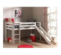 Lit mezzanine enfant avec toboggan - VIPACK - Astrid - Pin massif blanc - 90x200 cm