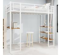 Lit Mezzanine Enfant et Ado avec Bureau en L - Cadre en Fer Renforcé, Échelle Double Face Garde-Corps de Sécurité - Espace de Rangement Intégré, Design Moderne