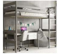 Lit mezzanine enfant INTERBEDS avec échelle réversible - Bois massif - Gris anthracite - 90x200 cm - Sans matelas