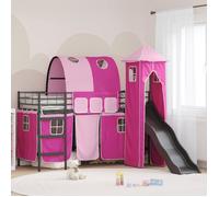 Lit mezzanine enfant - vidaXL - Noir et Rose - Métal robuste - Toboggan intégré - Tour de jeu - Rideaux pour intimité