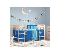 vidaXL Lit Mezzanine Enfants et Rideaux, Lit Surélevé pour Enfants avec Échelle, Meuble de Rangement Chambre, Moderne, Bleu 3206974