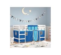 Vidaxl Lit Mezzanine Enfants Et Rideaux Bleu 90x190cm Bois Pin Massif Multicolore