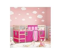 Lit mezzanine enfants avec rideaux sans matelas rose 90x200cm