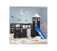Vidaxl Lit Mezzanine Enfants Avec Tour Blanc/Noir 90x190 Cm Pin Massif Blanc
