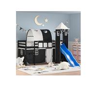 Vidaxl Lit Mezzanine Enfants Avec Tour Blanc/Noir 80x200cm Pin Massif Blanc