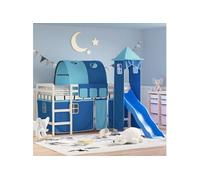vidaXL Lit Mezzanine Enfants avec Tour, Lit Surélevé pour Enfants avec Échelle, Meuble de Rangement Chambre, Moderne, Bleu 90x190 cm Bois Pin Massif