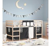 Lit Mezzanine Enfants et Rideaux Chambre Bleu 90x200 cm Bois Pin Massif vidaXL