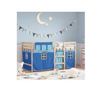 Lit Mezzanine Enfants et Rideaux, Lit Intermédiaire avec Rangement, Meuble de Chambre à Coucher, Moderne, Bleu 3283818