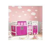Lit Mezzanine Enfants et Rideaux, Lit Intermédiaire avec Rangement, Meuble de Chambre à Coucher, Moderne, Rose 3283813