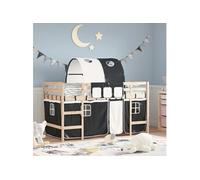 vidaXL Lit Mezzanine Enfants et Tunnel, Lit Surélevé pour Enfants avec Échelle, Meuble de Rangement Chambre, Moderne, Blanc Noir 90x200 cm Pin Massif