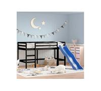 Kinderhoogslaper met glijbaan grenenhout zwart 80x200 cm835906