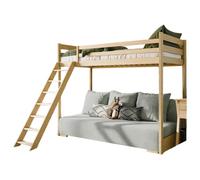 LIT MEZZANINE ET CANAPE SAFINO 90 x 200/140 x 200 Pin - gris