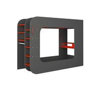 Lit mezzanine gamer 90 x 200 cm - Avec bureau et rangements - Avec LEDs - Anthracite et rouge - WARRIOR