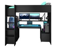 Lit mezzanine Gamer LevelUp 90x200cm avec bureau gamer - noir