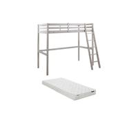 Lit mezzanine GEDEON II - 90 x 190 cm - Pin massif - Blanchi + matelas