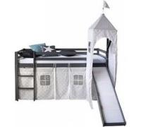 lit mezzanine gris 90x200 avec toboggan tour echelle et rideau etoiles Gris G