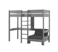 Lit mezzanine gris - VIPACK - Bureau et canapé-lit inclus - Bois massif - 208x175x206cm - Enfant
