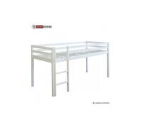 Lit mezzanine - HOMESTYLE4U - Blanc - Bois massif - 90x200 cm - Sommier à lattes - Pour enfant
