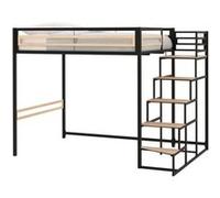 Lit mezzanine LEON 140 190 cm Métal Sommier inclus Noir