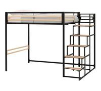 Lit mezzanine LEON - 140x190 cm - Métal noir - Sommier inclus