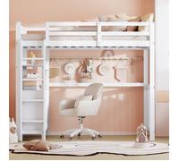 Lit mezzanine lit simple 90 x 200 cm avec échelle de sécurité 6 tiroirs et 2 étagères - blanc