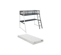 Vente-unique - Lit Mezzanine MALICIA - 90 x 190 cm - Bureau intégré - Noir et Blanc + Matelas - pour Enfant