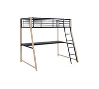 Lit mezzanine MALICIA - 90 x 190 cm - bureau intégré - Noir et chêne